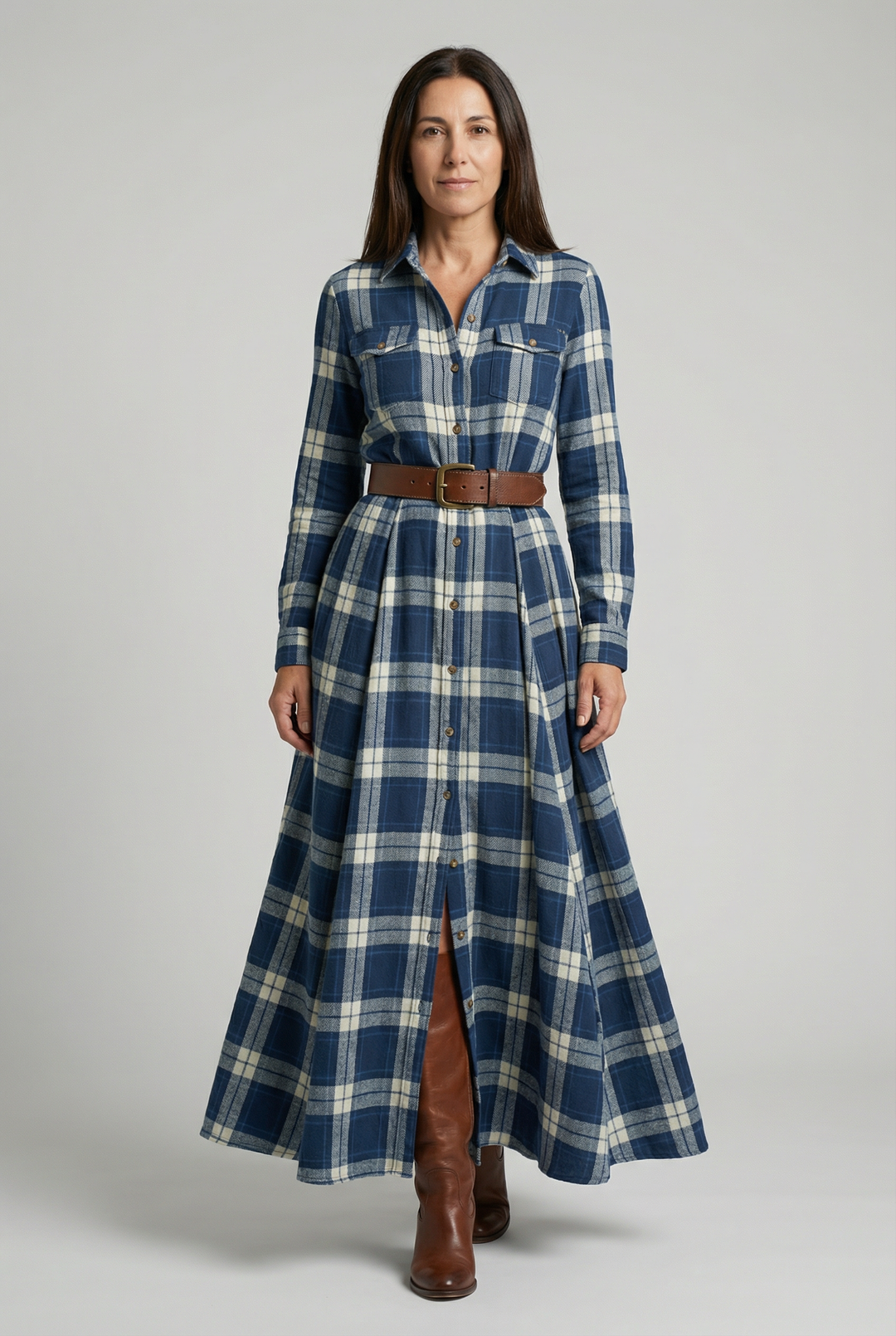 Isabella - Vestido Largo Estilo Cuadros