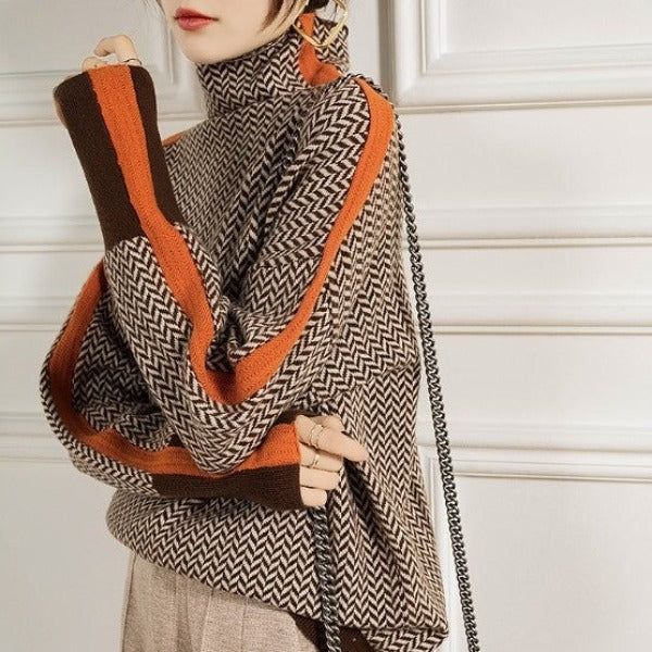 Sophia - Suéter con cuello alto de espiga