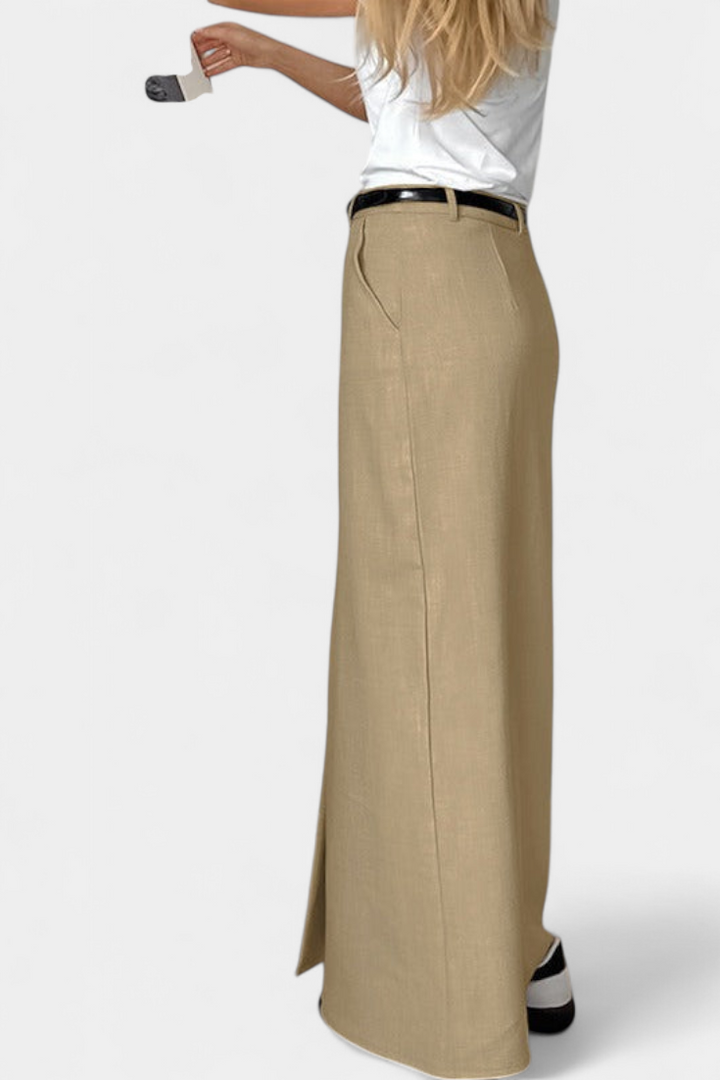 Amani Falda Larga de Cintura Alta con Abertura Frontal y Corte Recto